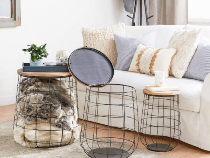Metal Storage Basket with Wood Lids (Set of 3)